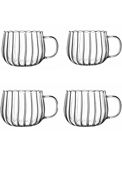 Senin Dükkanın Borosilicate Daisy Glass Mug 350 ml 4 Pieces