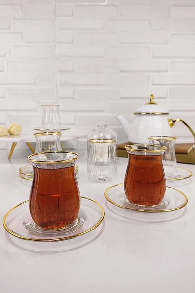 Digithome Lombardino 6-Person Glass Handle Mouth Plow Glass Tea Set Gold – 741-281