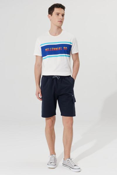 AC&Co / Altınyıldız Classics Men's Navy Blue Standard Fit Regular Cut 100% Cotton Plain Knitted Shorts