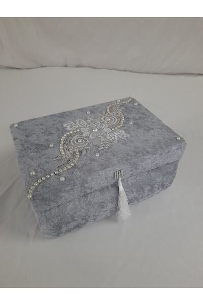 ÖzkınaEvi Gelin Damat Söz Nişan Çeyiz Sandığı Gri Renk