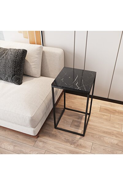PASİFİC HOME Pure Yan Sehpa, Metal Yan Sehpa ,siyah Mermer