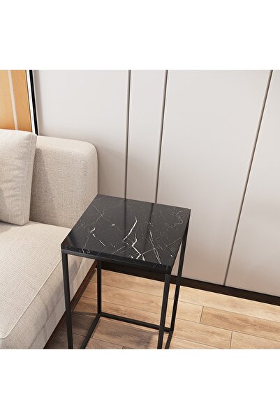 PASİFİC HOME Pure Yan Sehpa, Metal Yan Sehpa ,siyah Mermer