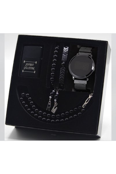 wesscollection Su Geçirmez Dokunmatik Erkek Kol Saati Çakmak Tesbih Bileklik Set