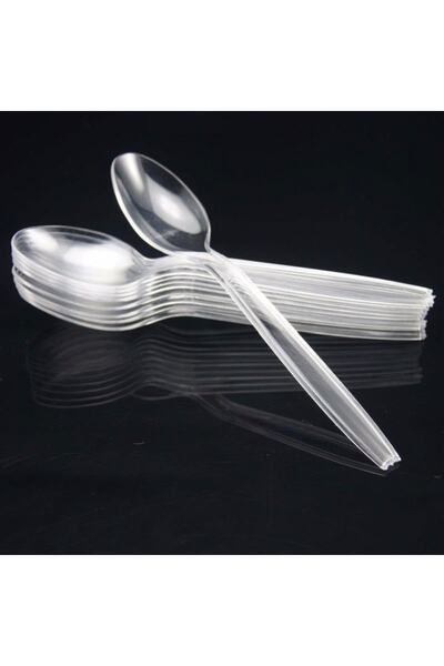 Kevser Tek Kullanımlık Plastik Kaşık Şeffaf Renk Orta Boy 100 Adet