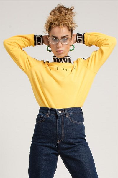 JAHR MARC Yellow Women's Sweatshirt with Printed Collar and Cuff