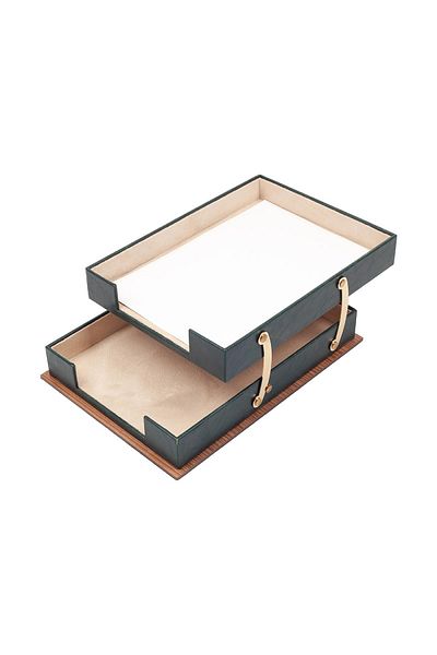 Güner Ofis Star Premium Green Desk Mat Set - 14 Pieces with Double Document Shelves