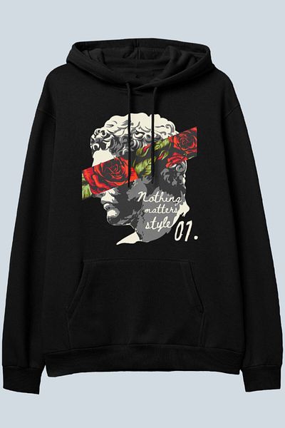 DEEPSENCE Unisex Black Hooded Sweatshirt Style Printed