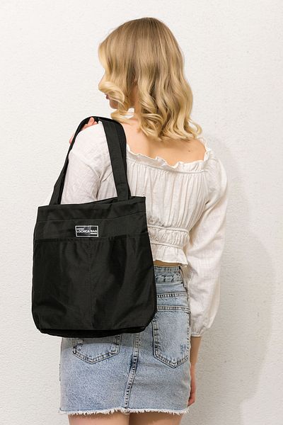 Kdm Kadın Modası Black Lochca Women's Shoulder Bag - Double Pocket, Embroidered, Medium Size