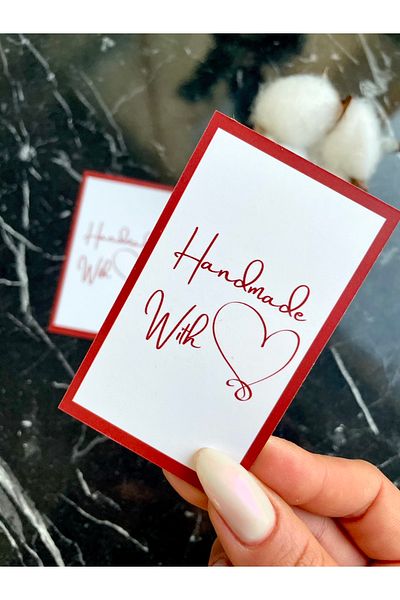Hayal.kirtasiyesi Note Card "Handmade With Love" 5x8 Cm 30 Pieces Note Card, Thank You Card, Handmade Product Card