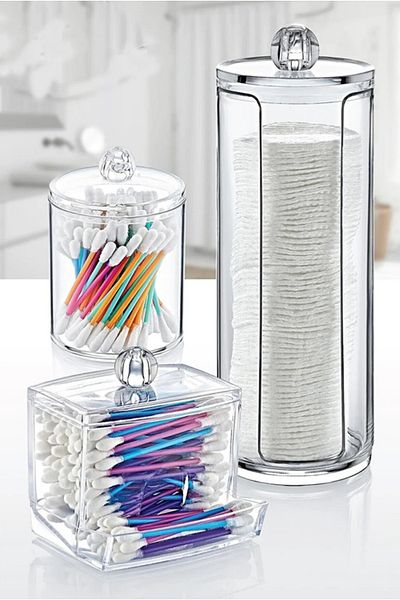 Hilamingo Home 3-Piece Jewelry and Make-up Organizer Organizer Set with Cover Cotton Holder Cotton Holder with Stick Make-up Cleaning