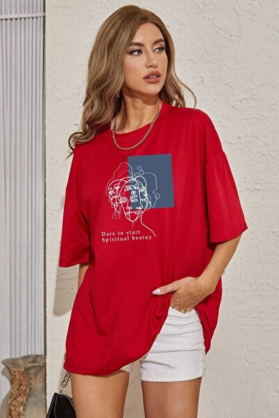 Trend Sizde Tricou unisex cu mânecă scurtă cu desen cu linii minime imprimat