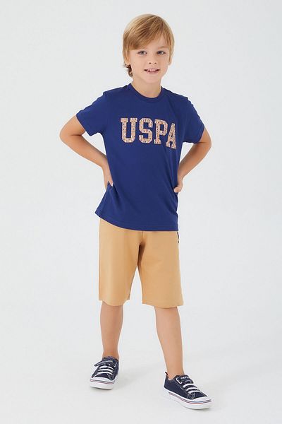 U.S. Polo Assn. Baza. Polo Assn Small Writing Pattern Blue Boy Bermuda Costum