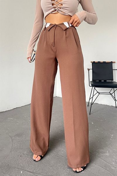 Neşeli Butik Women's Brown Palazzo Trousers Qns036