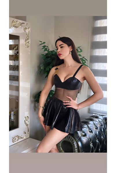 KAYAHAN COLLECTION -tek Omzu Altın Metal Aksesuarlı Kloş Elbise