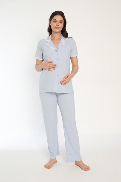 Miss Dünya Lissa طقم بيجامة قطنية بأزرار أمامية للحوامل والحوامل