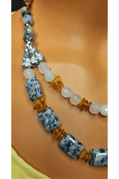 Asteria Elite Amber Sodalite Smoky Agate Energy, Logic and Mental Clarity Necklace Bracelet Set