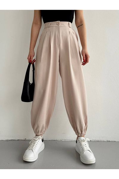 ÇEÇİM Women's High Waist Pleated Leg Elastic Baggy Cut Trousers Zyn-58462