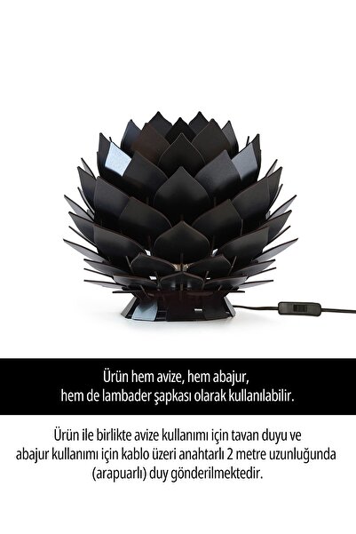 Design OTTO Lotus Dekoratif Avize Sarkıt Abajur Lambader Şapkası Siyah