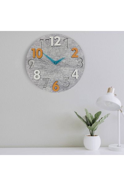 CajuArt Modern Round Gray Pattern Orange White 40 cm Wall Clock