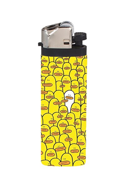 HOPENA Çakmak Şaşkın Beyaz Sarı Ördekler Kolaj Full Kaplamalı Gazlı Çakmak