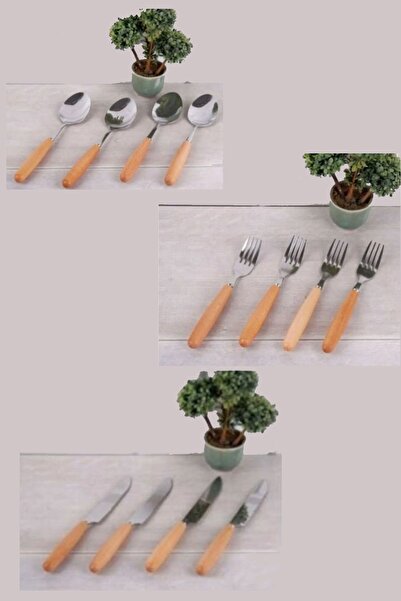 Asil Konsept 12 Parça Bambu Ahşap Saplı Kahvaltı Tatlı Çatal Kaşık Bıçak Seti