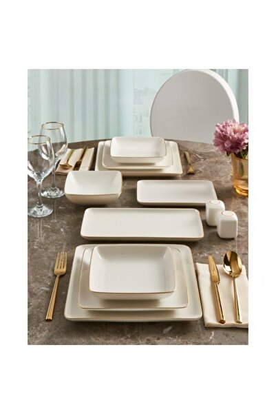 Güral Porselen Kansas 54 Parça Kare Bone Yemek Takımı