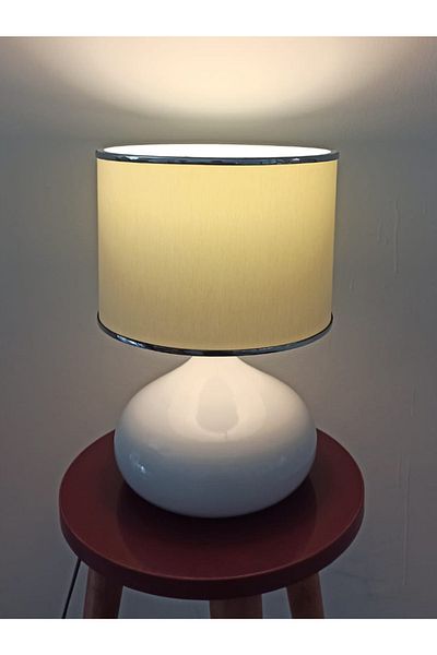 Art&Gift Serenay Metal - White Elite Lampshade, Silver Detailed Cream Headboard