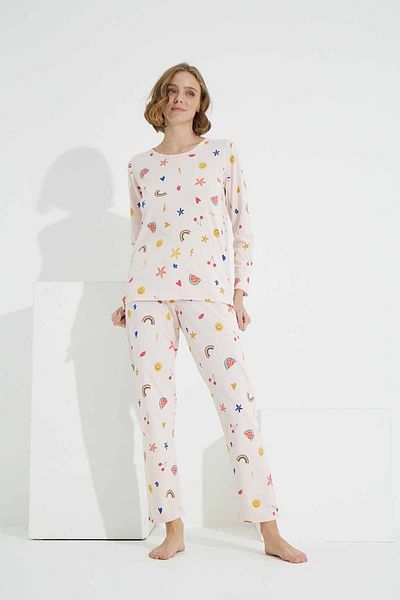 Siyah İnci Cotton Patterned Knitted Pajama Set