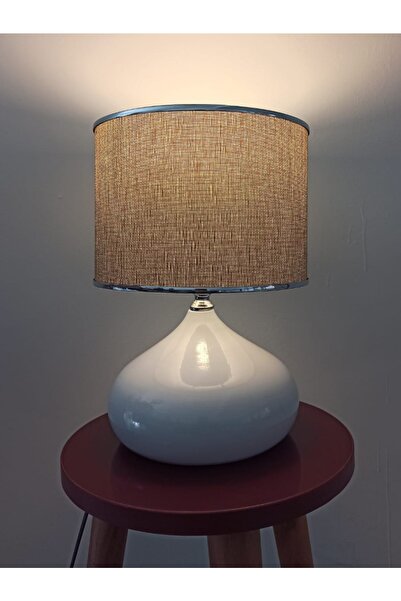 Art&Gift Serenay Metal - White Elite Silver Detailed Lampshade Beige Headboard