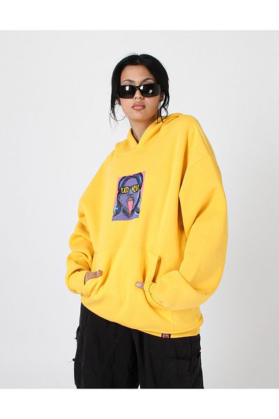 Bak Moda Explicit Back Printed Yellow Oversize Unisex Hooded Sweatshirt