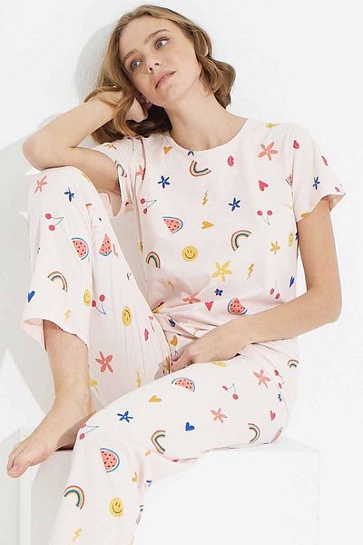 Siyah İnci Set de pijamale tricotate din bumbac cu model