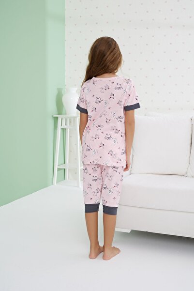 Siyah İnci Pamuklu Kısa Kollu Kapri Takım