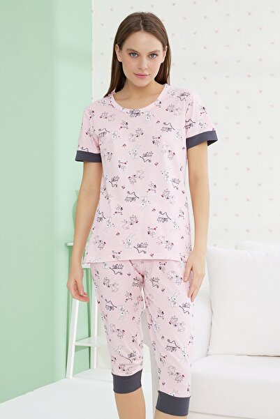 Siyah İnci Pamuklu Kısa Kollu Kapri Takım