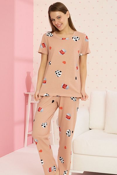 Siyah İnci Cotton Short Sleeve Pajama Set