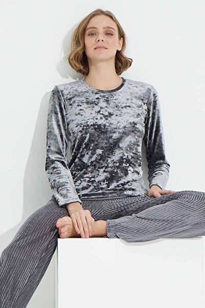 Siyah İnci Gri Eşofman-sweatshirt Takım