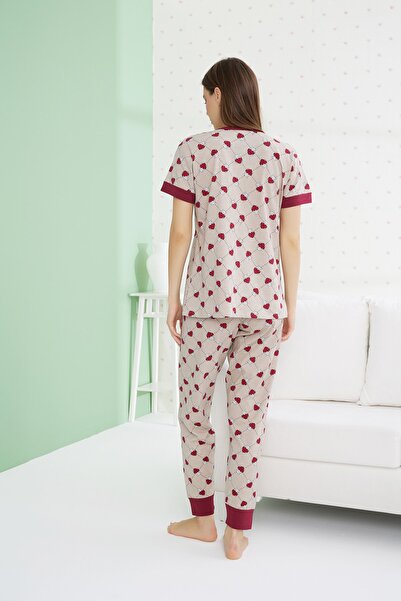 Siyah İnci Pamuklu Kısa Kollu Pijama Takım