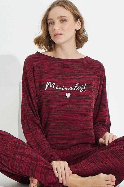 Siyah İnci Burgundy Black Top and Bottom Knitwear Suit