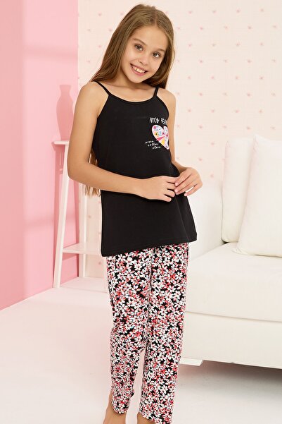 Siyah İnci Pamuklu Ip Askılı Pijama Takım