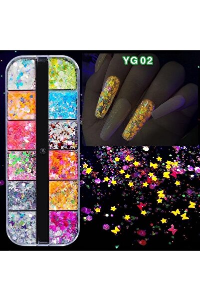Venalisa 12'li Protez Tırnak Süsleme Nail Art Neon Fosforlu Figürler