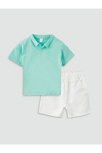 LC Waikiki Baby Polo Collar Short Sleeve Basic Baby Boy T-Shirt and Shorts Set of 2
