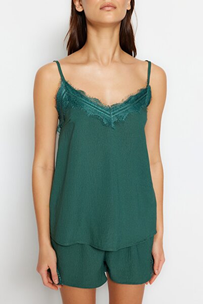 Trendyol Collection Green Ruched Rope Strap Viscose Woven Pajama Set THMSS20PT0290