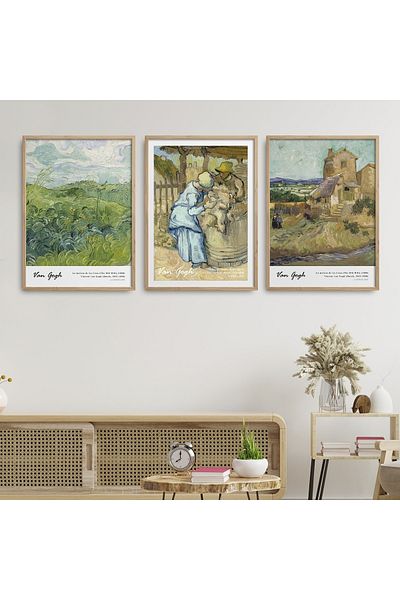 HOMEPACK Σετ 3 Κλασικά Έργα με Φυσικό Ξύλο Πλαστό Πλαίσιο Αφηρημένο Vincent Van Gogh 30x40cm 40x60cm Hpn136