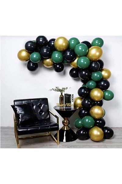 Deniz Party Store Dark Green Black Chrome Gold Mini Chain Balloon Set