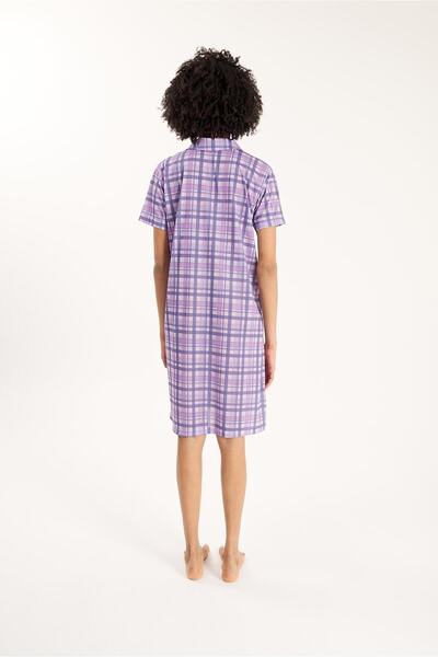 Yeni İnci Front Buttoned Plaid Pattern Cotton Nightgown Bpj1918