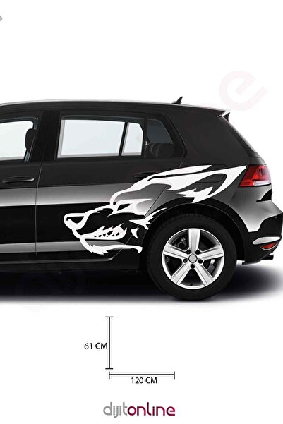 Dijitonline Autocolant pentru mașină 2 bucăți - Autocolant Angry Wolf - 120x61 Cm