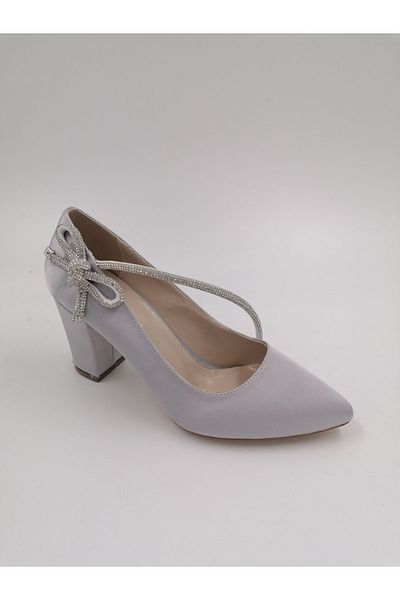 SOLMAZ 1406 Argintiu Satin Stone Stiletto cu toc