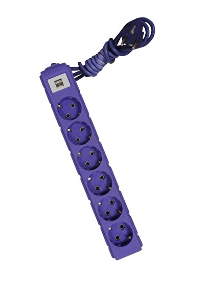 UFO Akım Korumalı Grup Priz 5 Mt Mor 6’lı Ve 2’li Usb Şarj Aleti 2500 Watt