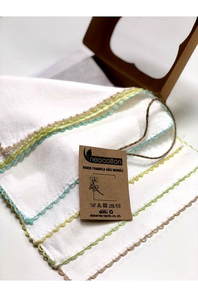 neocotton 100% Cotton Double Layer Crochet Embroidered Baby Wipes (4 Pieces 22x30 Cm)