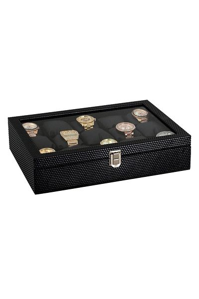 Chavin 15-piece Diamond Black Leather Wooden Glass Watch Box st15-24