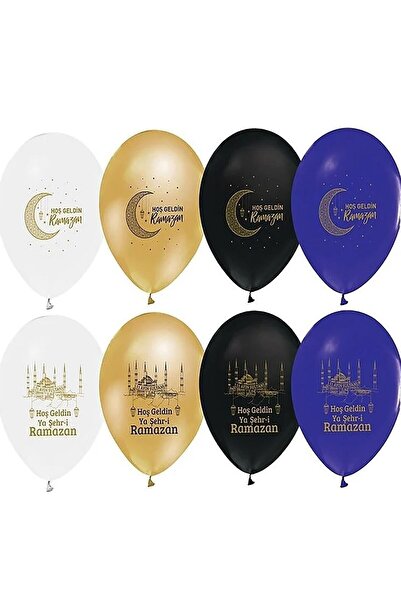 Azebu 6 Adet Hoşgeldin Ramazan Baskılı Renkli Balon Ramazan Bayramı Süsleri